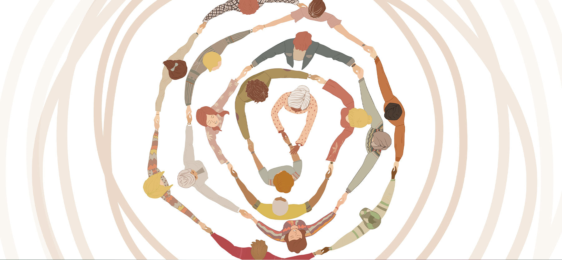 Illustrated circle of women of all ages holding hands