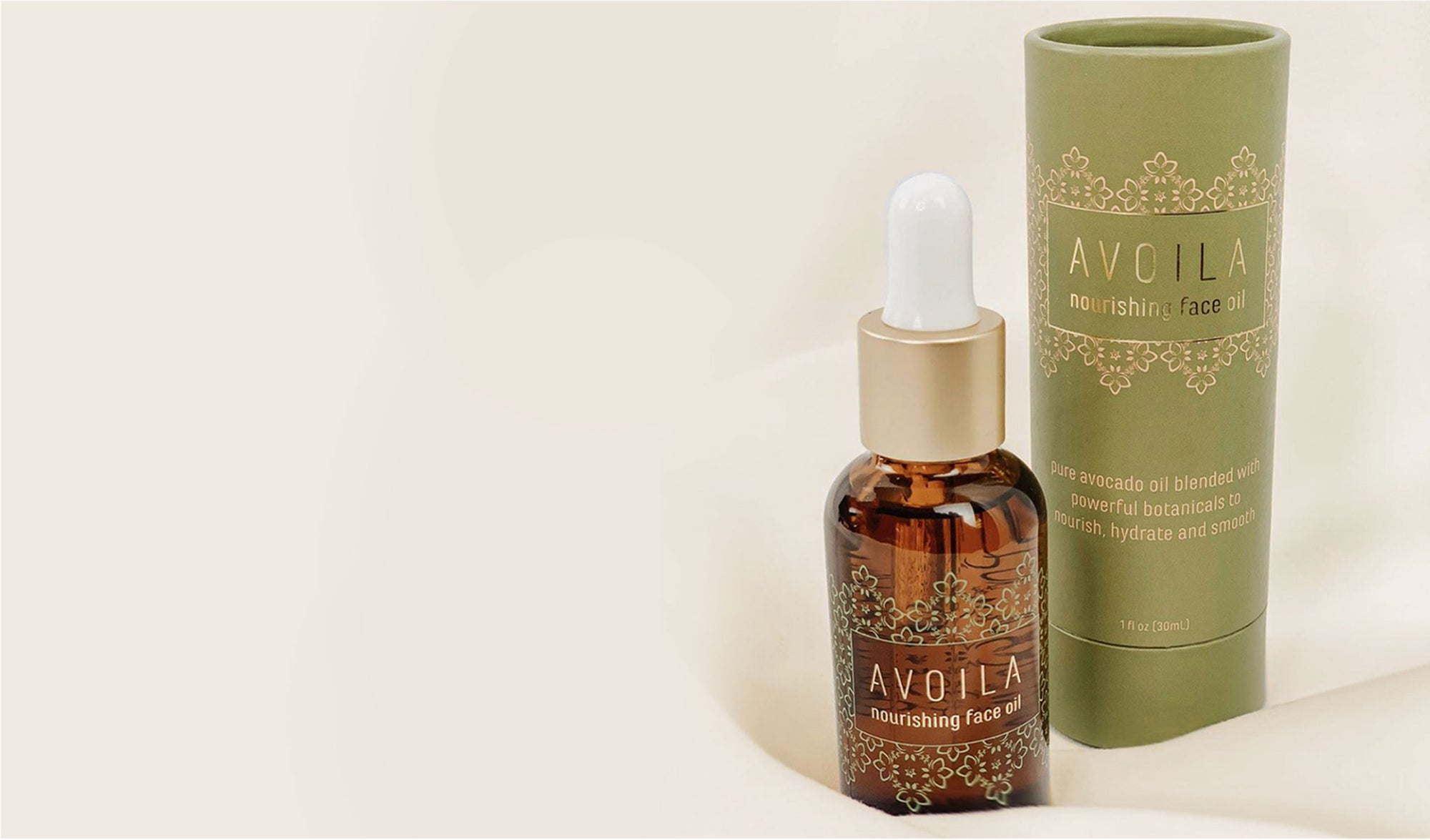 Avoila Nourishing Face Oil glass bottle and cylinder